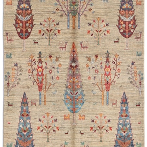 6X8 FT Tree Gabbeh Rug - Tree of Life Persion Style Hand Knotted Gabbeh Rug - Living Room Rug - Bed Room Rug - Bed Room Rug - Afghan Rug.