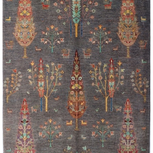 6X8 FT Tree Gabbeh Rug - Tree of Life Persion Style Hand Knotted Gabbeh Rug - Living Room Rug - Bed Room Rug - Bed Room Rug - Afghan Rug.