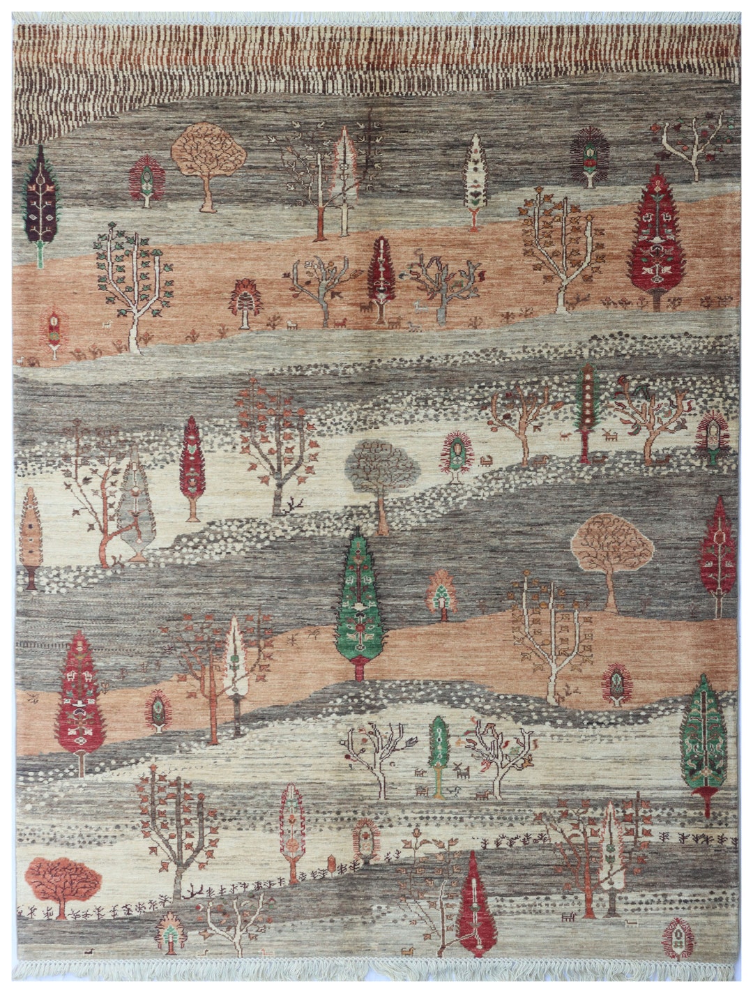 6X8 FT Tree Gabbeh Rug Tree of Life Persion Style Hand Knotted Gabbeh ...