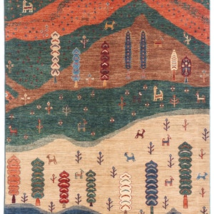 6X8 FT Tree Gabbeh Rug - Tree of Life Persion Style Hand Knotted Gabbeh Rug - Living Room Rug - Bed Room Rug - Bed Room Rug - Afghan Rug.