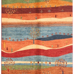 6X8 FT Tree Gabbeh Rug - Tree of Life Persion Style Hand Knotted Gabbeh Rug - Living Room Rug - Bed Room Rug - Bed Room Rug - Afghan Rug.