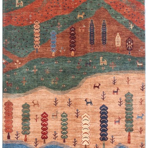 6X8 FT Tree Gabbeh Rug - Tree of Life Persion Style Hand Knotted Gabbeh Rug - Living Room Rug - Bed Room Rug - Bed Room Rug - Afghan Rug.