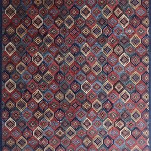 Tapis tribal afghan multicolore 9 x 12 pi - Tapis oriental afghan en laine, noué à la main, teintures végétales de style persan - Tapis de chambre à coucher - Tapis de salon