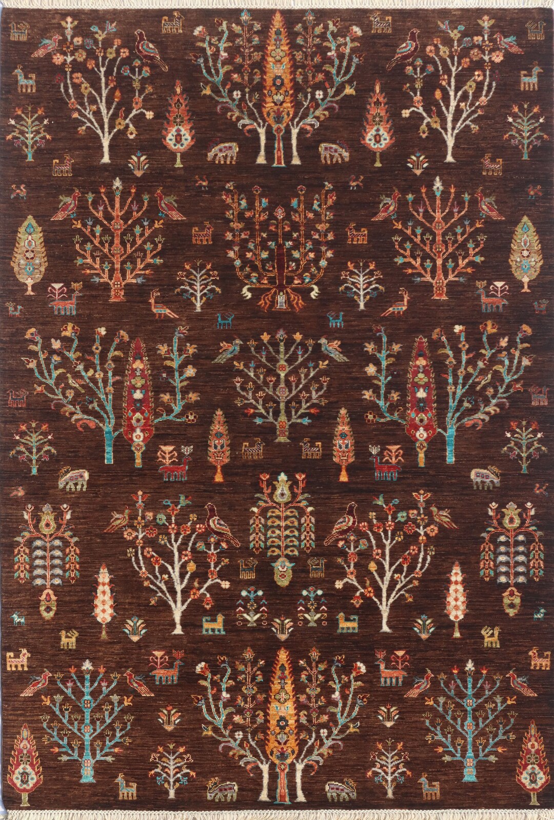 Hand-Knotted Afghani Tree of Life Wool Rug – 6’6″  x  9’6″ main image 1