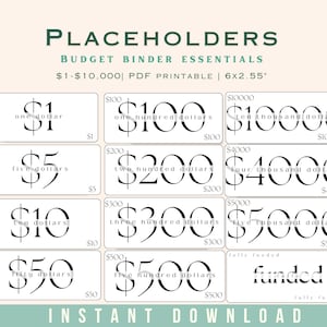 Dollarschein Platzhalter für Bargeldfüllung, druckbare Budget Mappe wesentlich, Geld Platzhalter Bündel, Sinking Funds, A6 Prop Geld Bargeld