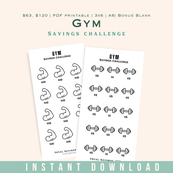 Gym Membership Savings Challenge, Saving Challenge Printable, Low Income Saving, Budgeting Tracker, A6 Money Saving Tracker, 3x6