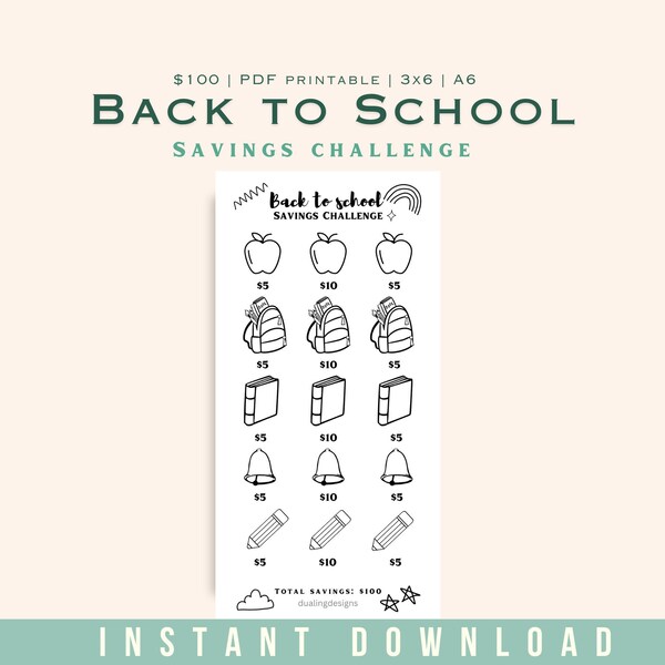 Back to School Savings Challenge, Saving Challenge Printable, Low Income Saving, Budgeting Tracker, A6 Money Saving Tracker, 3x6