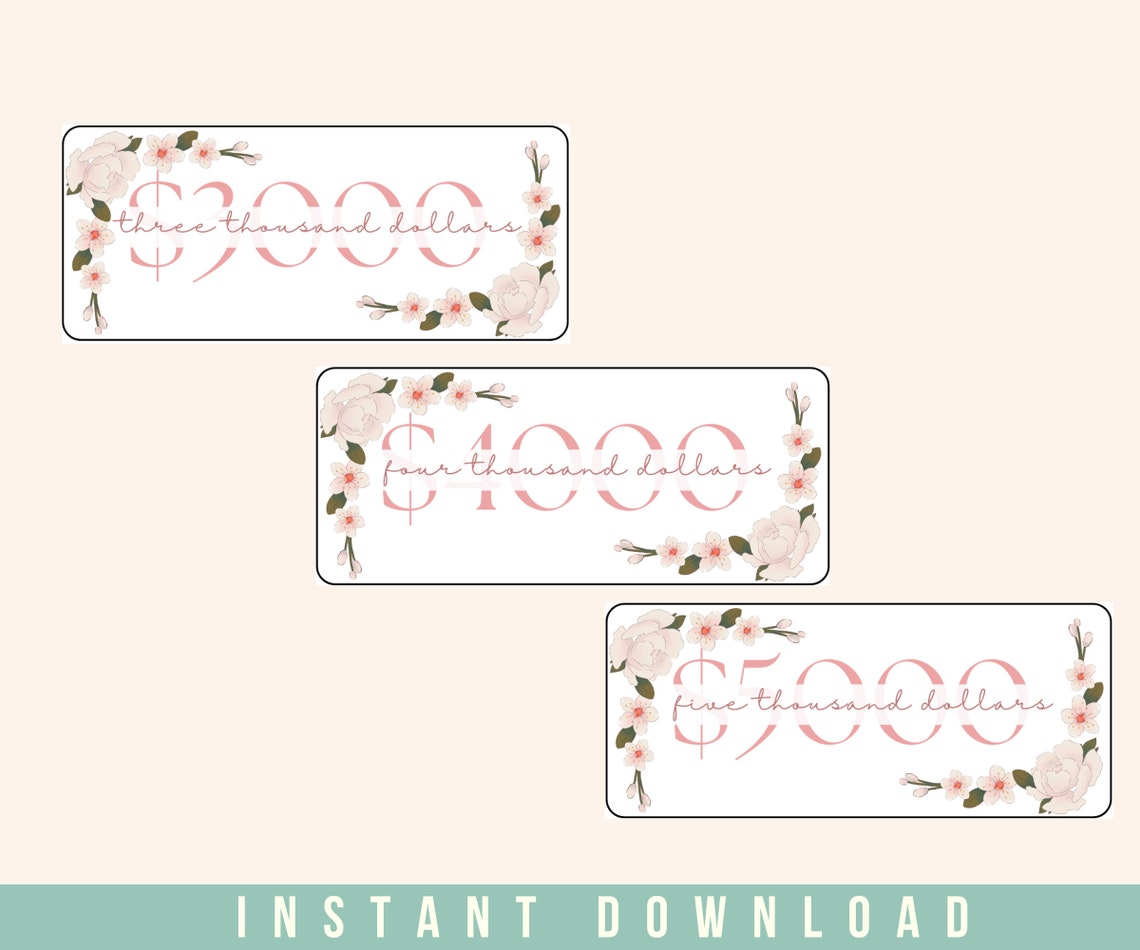 Pink Floral Money Placeholders for A6 Budget Binder (PDF Pattern) - Etsy