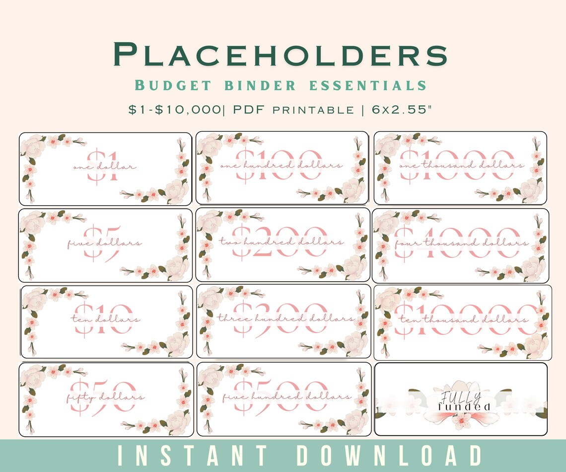 Pink Floral Money Placeholders for A6 Budget Binder (PDF Pattern) - Etsy