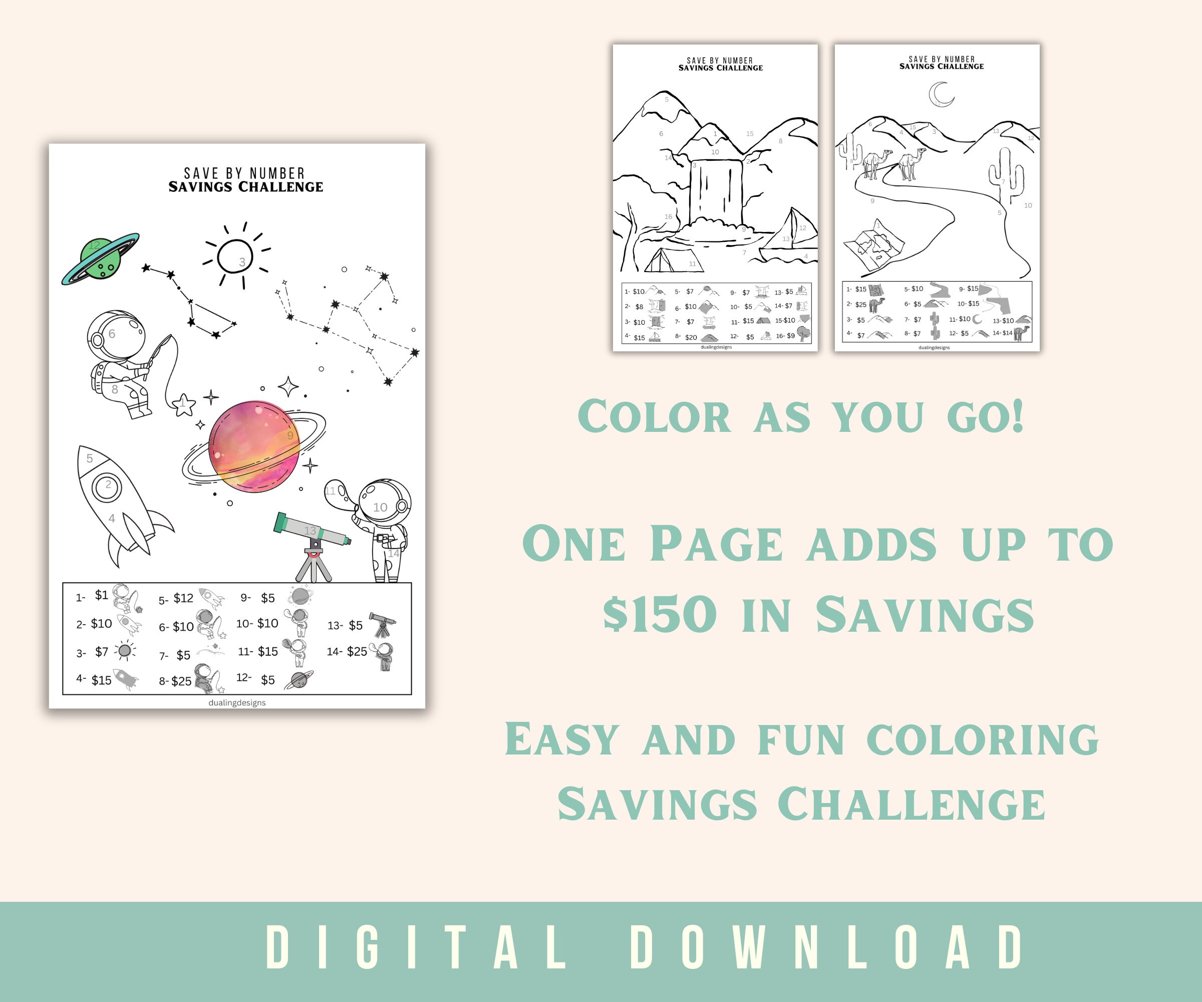Save by Number Coloring Savings Challenge Printable - Low Income ...