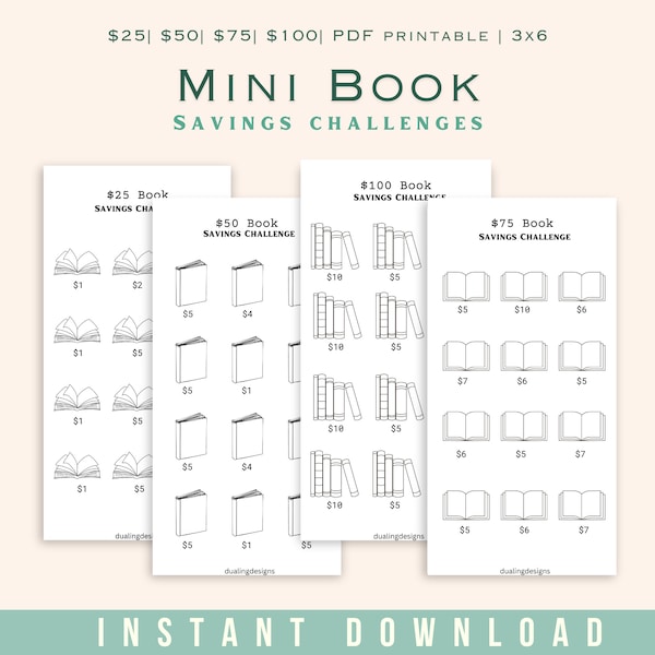 Book Savings Challenge Bundle, Low Income Savings, Book lover Savings Challenge, Mini Saving Challenge Printable, Gift Saving, 3x6" Fits A6