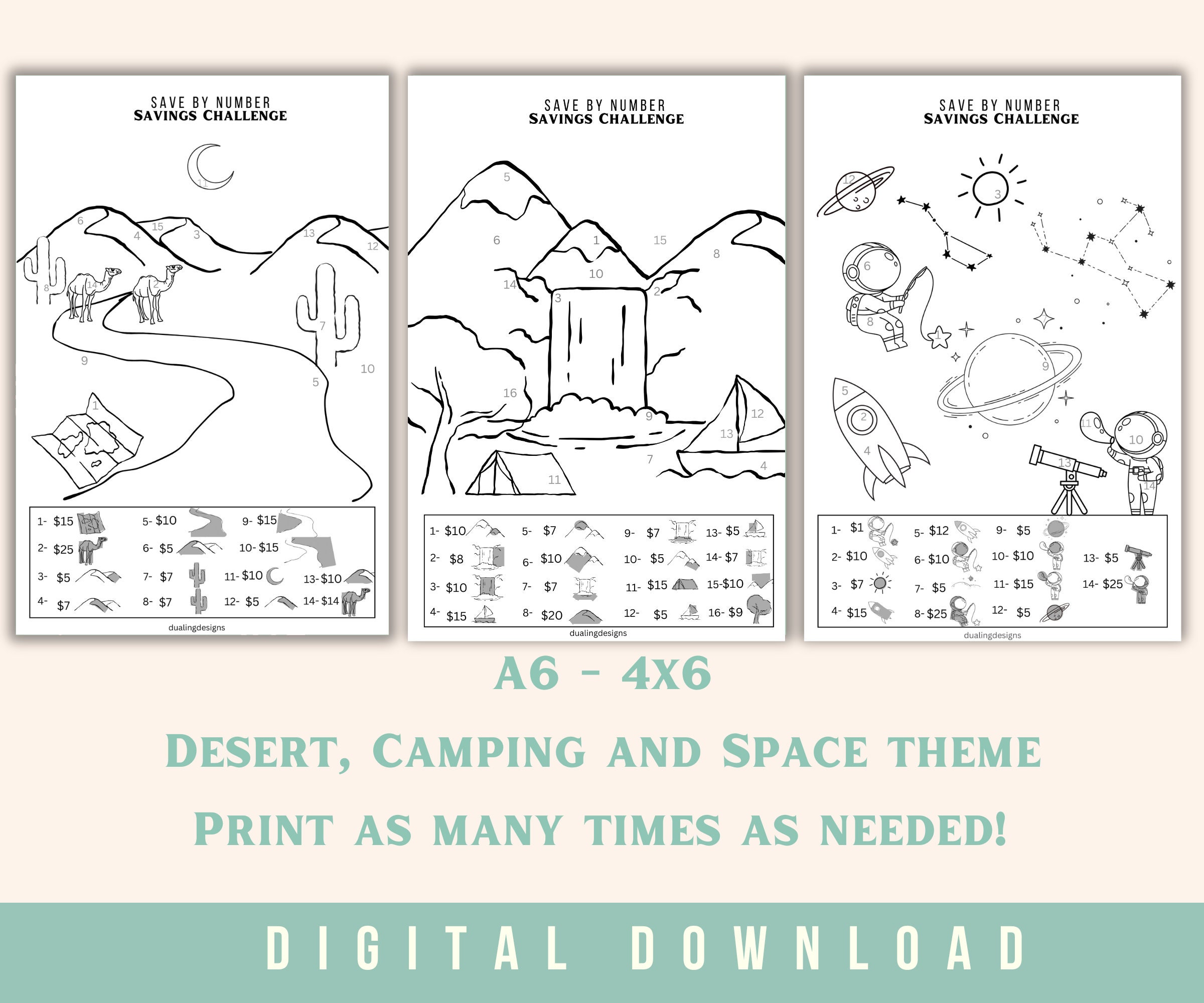 Save by Number Coloring Savings Challenge Printable - Low Income ...