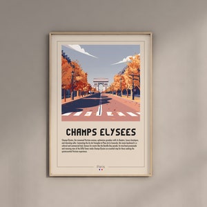 Campos Elíseos Vintage Cartel Estético Dormitorio Arte de pared Imprimible París Arte Impresiones Regalos para entusiastas de los viajes Dibujo del Arco del Triunfo