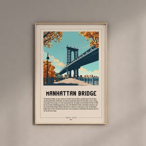Manhattan Bridge Vintage Poster Brooklyn Wandbild Kunst ästhetische Dekoration Druckbare Reisedrucke Geschenke für Männer und Frauen Buntes Wandbild