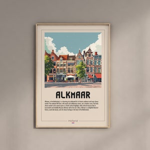 Alkmaar City Poster Vintage Niederlande Wand Kunst Ästhetik Dekoration Dekoration Digitaler Download Kunstwerk Retro Heimatstadt Zeichnungen