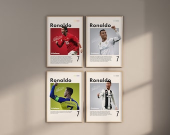 Set of 4 Cristiano Ronaldo Posters Real Madrid Wall Art Cool CR7 Prints Ronaldo Decoration Cristiano Manchester Poster Bundle