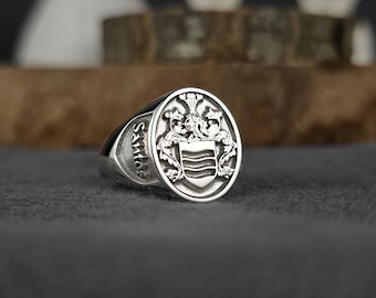 Anillo de sello con escudo familiar personalizado, anillo con escudo de armas grabado en profundidad, regalo de joyería de plata esterlina personalizada para él, anillo para hombre 925