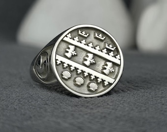 Bague blason familial personnalisée | Chevalière héraldique personnalisée | Bague aux armoiries | Gravure latérale disponible, Idée cadeau de bague ésotérique moderne