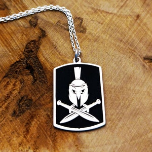 Spartan Warrior Necklace – Gladiator Helmet & Crossed Swords Pendant, Bold Silver Men’s Jewelry&quot;