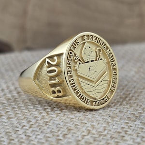Gold Bishop Seal Ring / Episcopal Crest Signet / Religious Coat of Arms Ring / Custom Church Jewelry / Clergy Gift / 2018 Ring