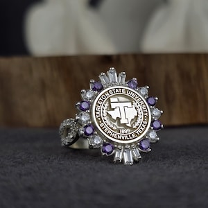 Custom Tarleton State University Class Ring Personalized Graduation Ring College Signet Ring Alumni Gift Purple Stone Ring 2026