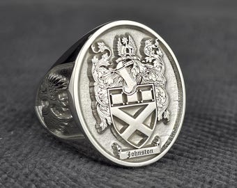 Sello de plata esterlina con acabado dorado / Joyería de escudo de armas para hombres / Herencia personalizada