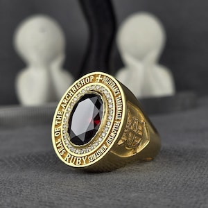 Bishop Ring Gold Ruby Signet Ring Arch Bishop Religious Ring Christian Clergy Ring Handmade Mens Statement Jewelry