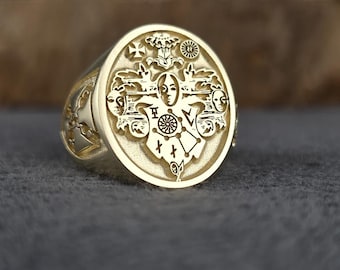 Handmade Seal Ring Mens Jewelry Unique Gift Custom Design Custom Engraved Signet Ring Personalized Logo Ring Gold Crest Ring