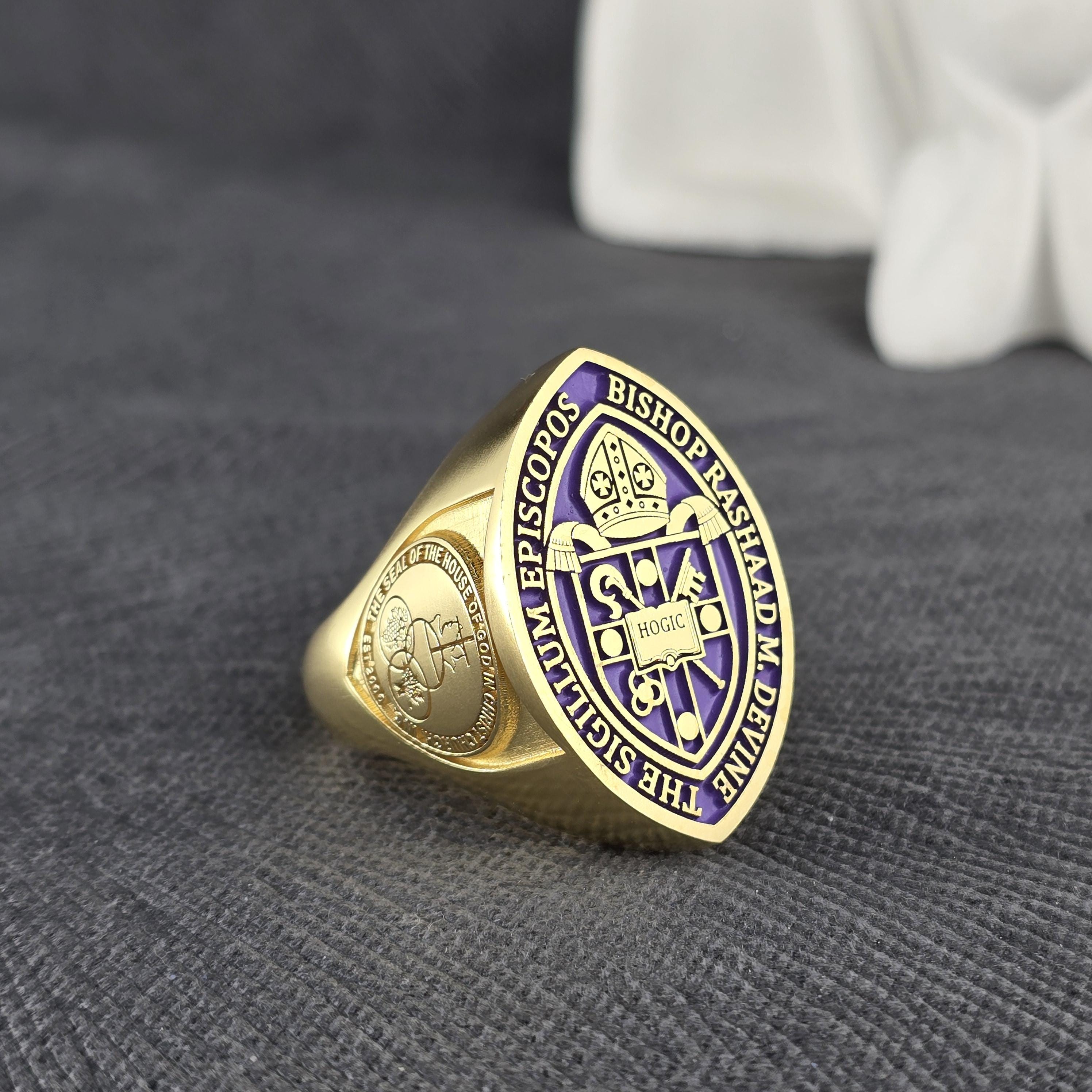 Bishop Ring in Gold / Episcopal Ring With Purple Enamel / Christian ...