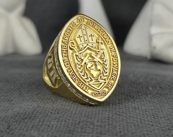 Bischof Ring | Personalisierte Gold Siegelring | Geistliche Siegel Ring für Männer | Personalisierte religiöse Crest Schmuck, religiöses Schmuck Geschenk