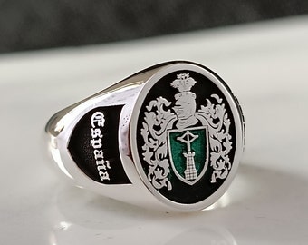 Bague chevalière personnalisée avec blason familial, bague héraldique personnalisée, bague médiévale en argent sterling pour homme (cadeau).