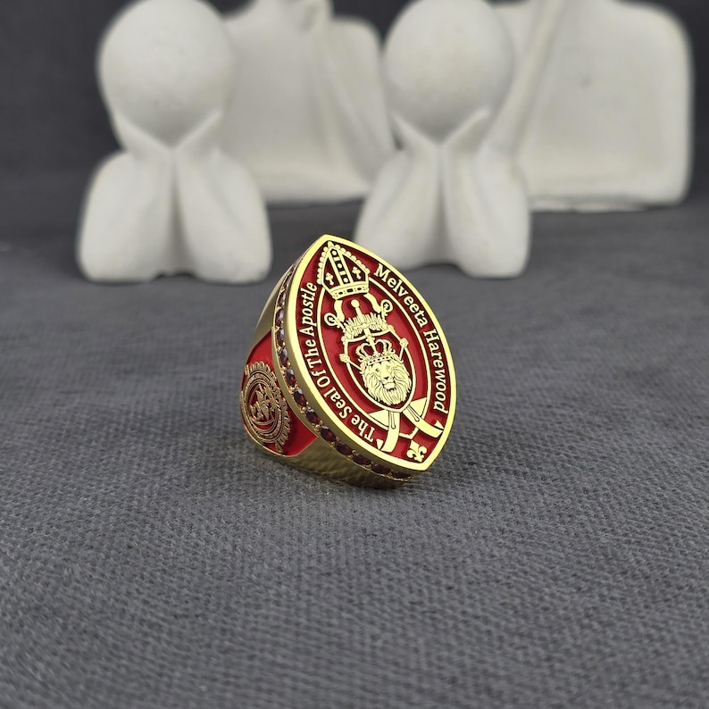 Custom Bishop Ring With Red Enamel / Religious Jewelry / Oval Gold ...
