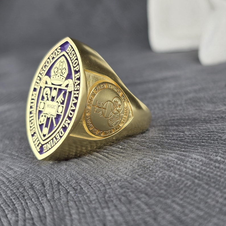 Ministers Rings Bishop Ring in Gold / Episcopal Ring With Purple Enamel / Christian ...