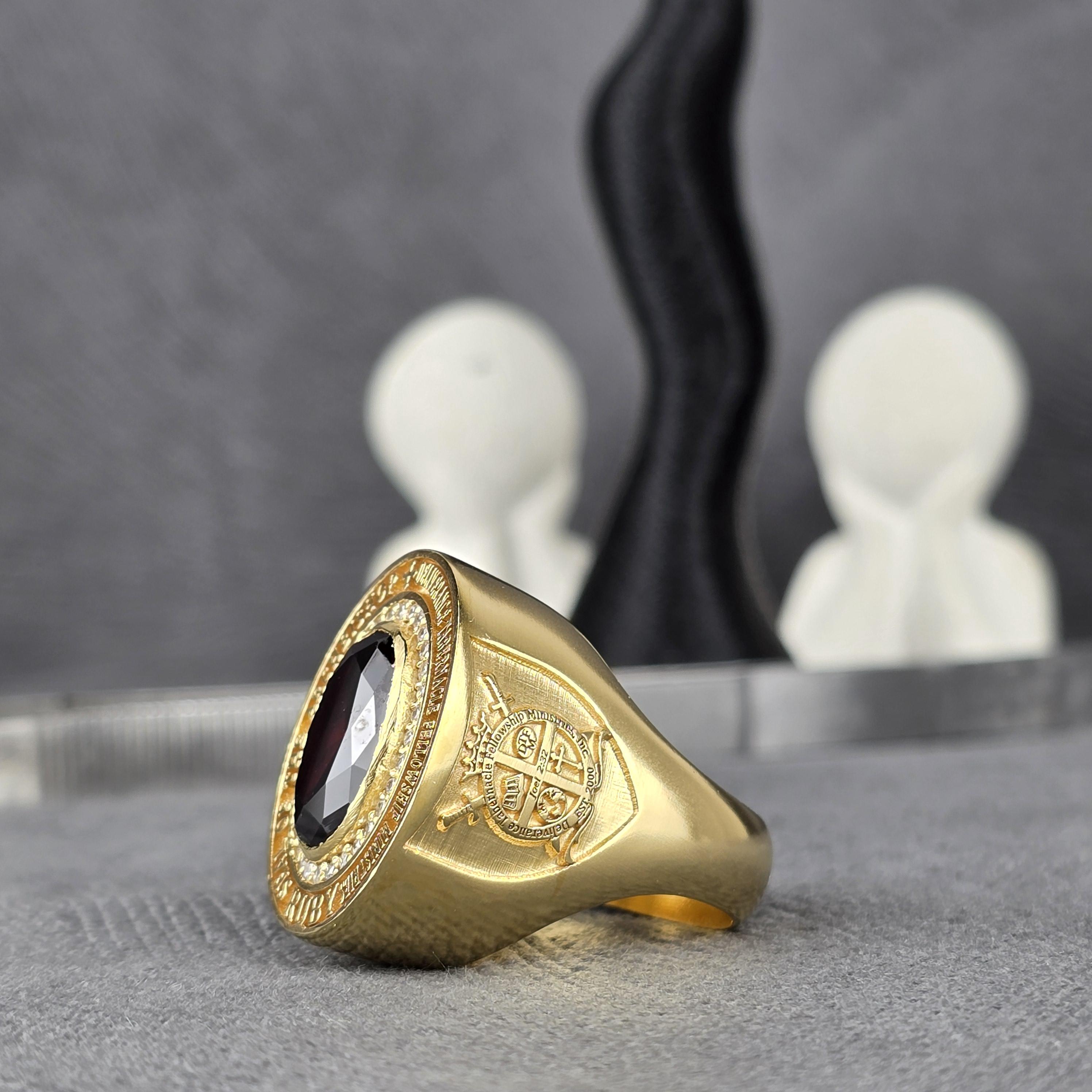 Religious Ruby Bishop Ring Gold Ruby Signet Ring Arch Bishop Religious Ring Christian ...