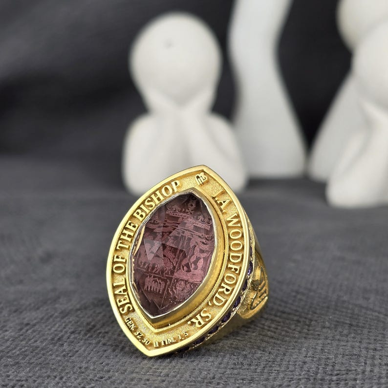 Ministers Rings Gold Bishop Ring With Gemstone, Custom Episcopal Seal Ring, Religious ...