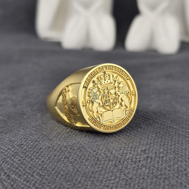 Ministers Rings Gold Bishop Ring, Custom Seal of the Bishop Ring, Engraved Episcopal ...