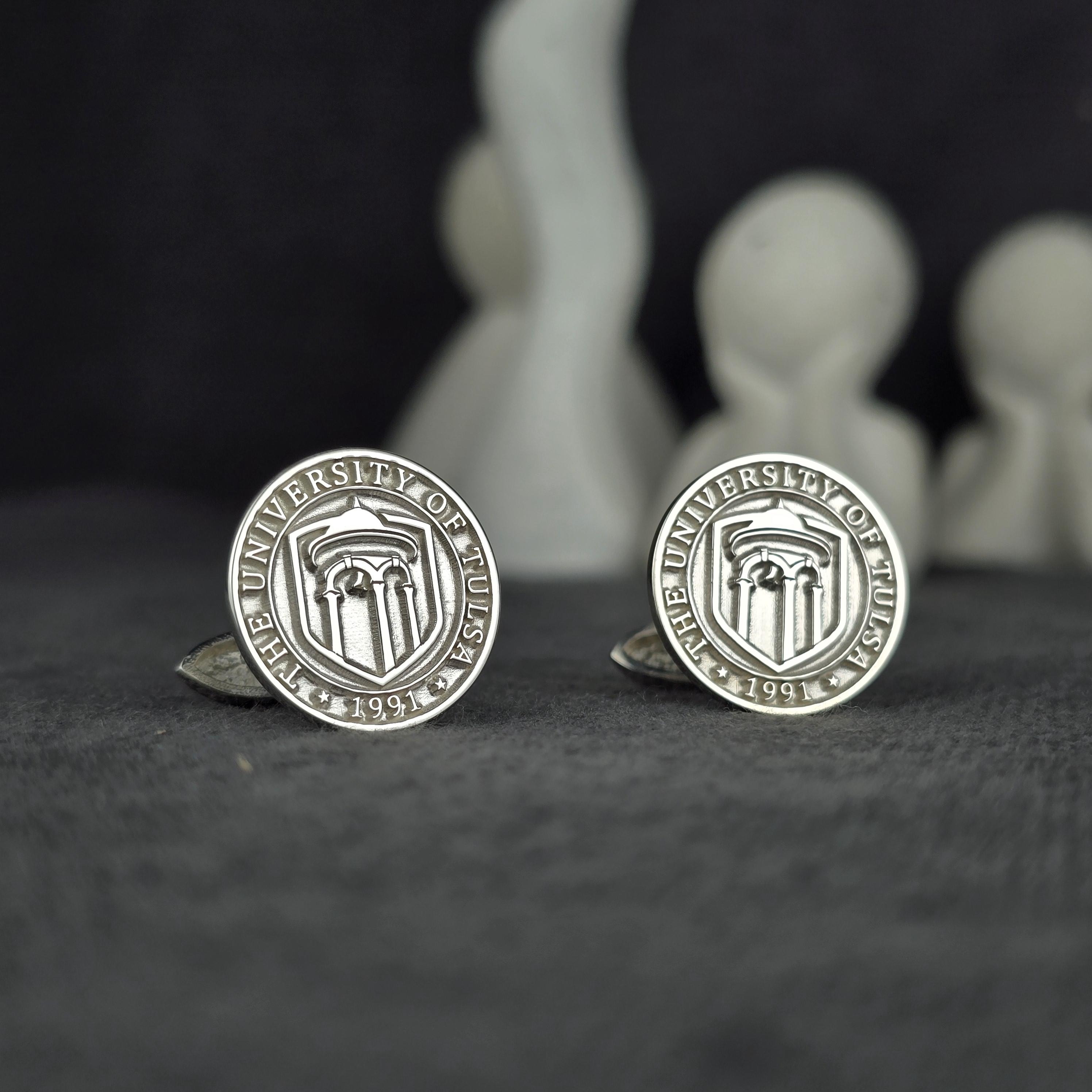 University of Tulsa Cufflinks 1991 Seal Custom Silver Cuff Links Graduation Gift Alumni Jewelry Mens Formal Accessory
