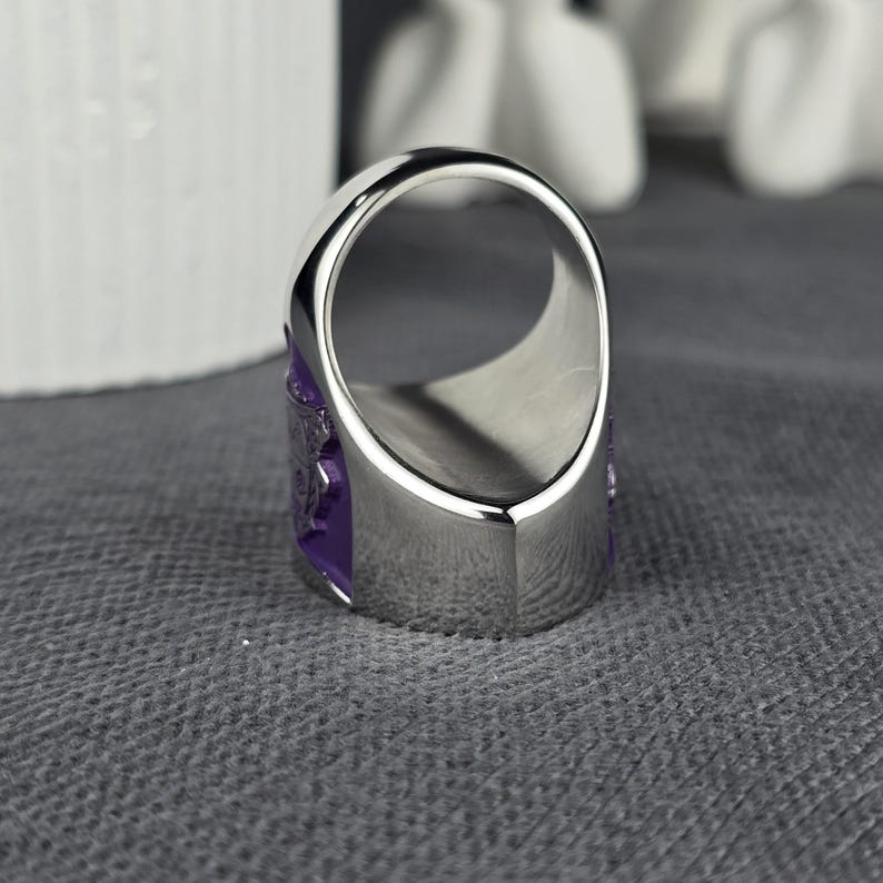 Sterling Silver Bishop Ring With Purple Enamel / Episcopal Style ...