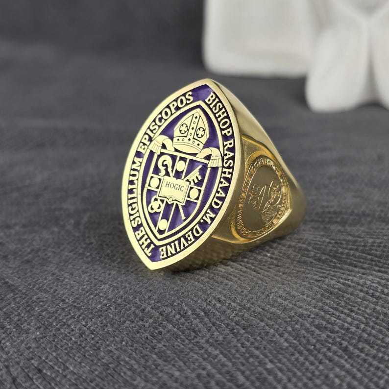 Ministers Rings Bishop Ring in Gold / Episcopal Ring With Purple Enamel / Christian ...