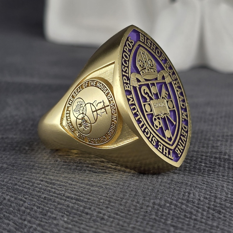 Bishop Ring in Gold / Episcopal Ring With Purple Enamel / Christian ...