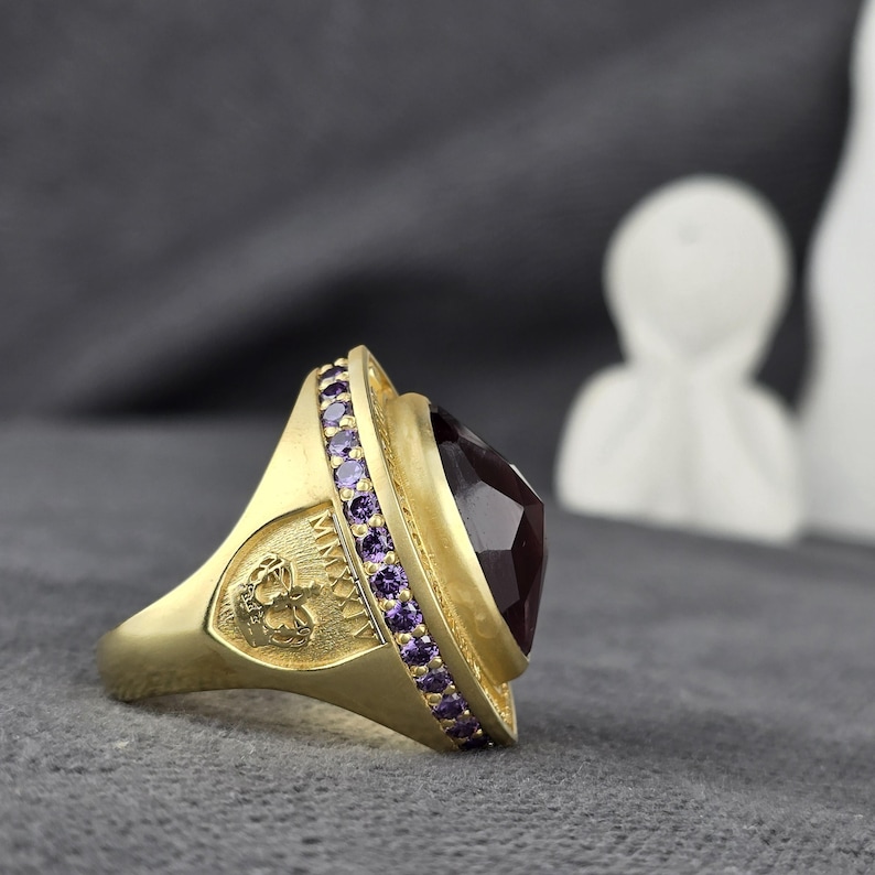 Minstry Rings Gold Bishop Ring With Gemstone, Custom Episcopal Seal Ring, Religious ...