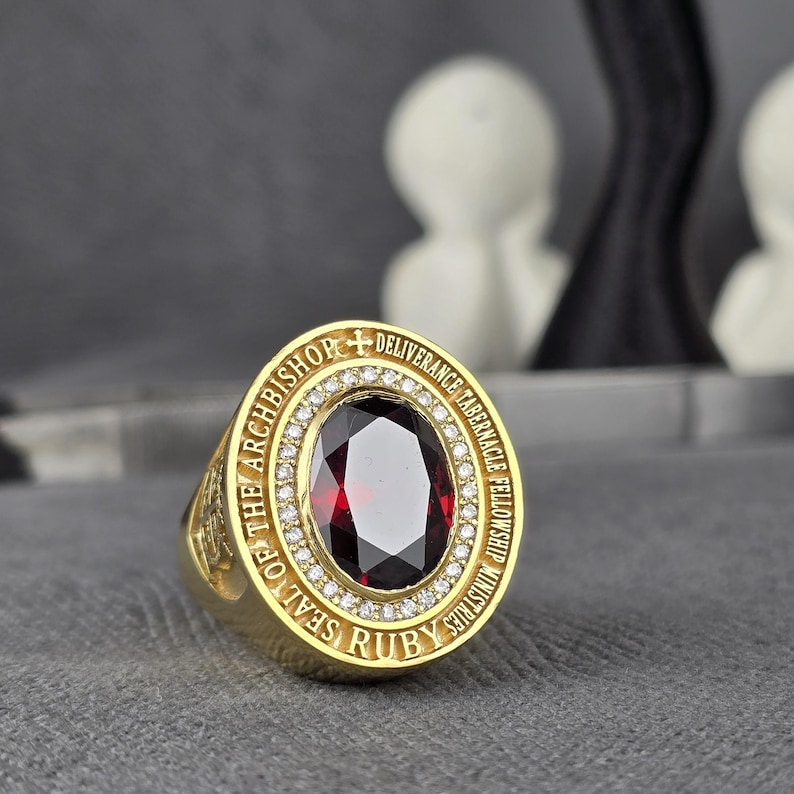 Religious Ruby Bishop Ring Gold Ruby Signet Ring Arch Bishop Religious Ring Christian ...