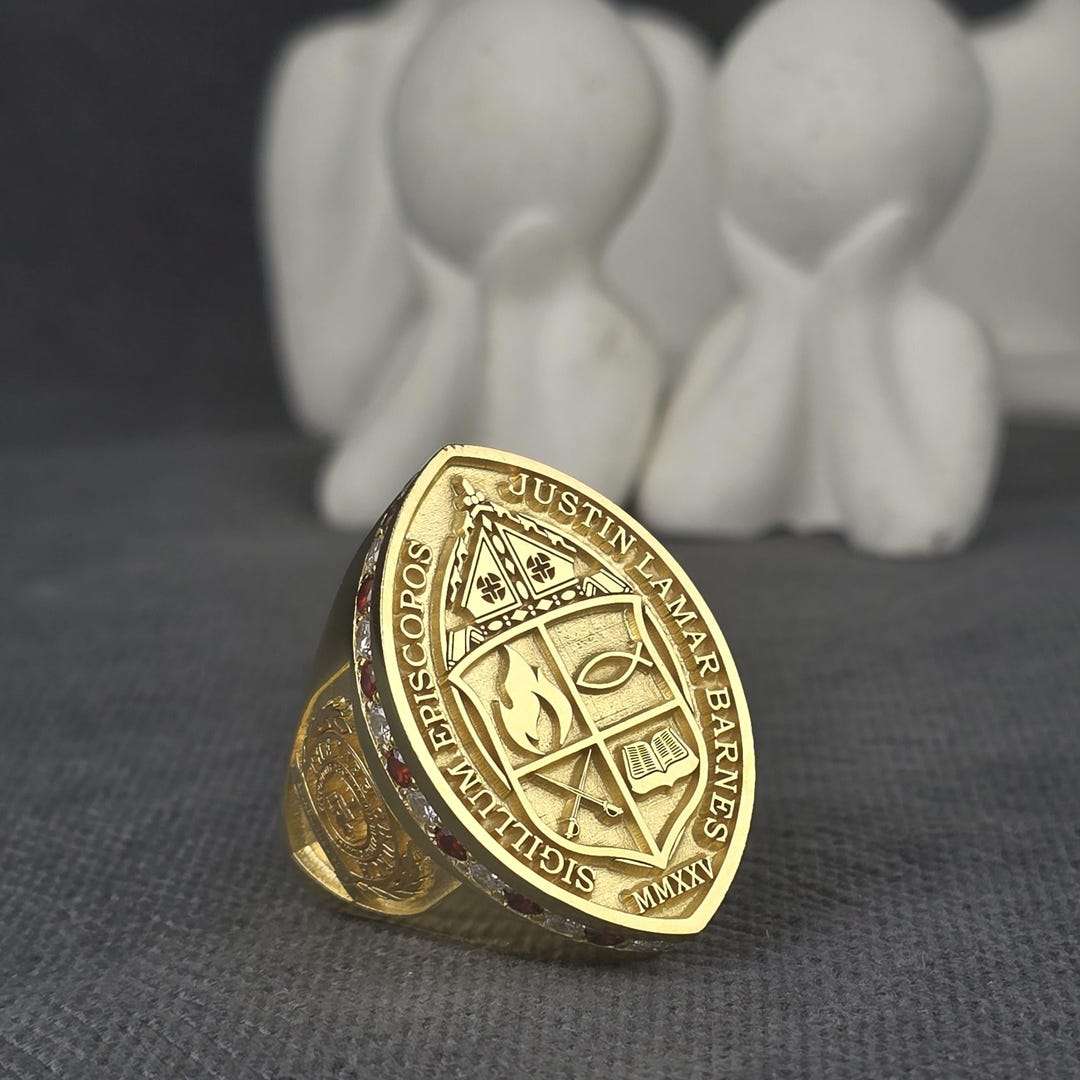 Custom Bishop Ring Gold | Personalized Episcopal Seal Ring | Clergy ...