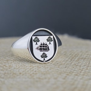 Custom Coat of Arms Ring / Family Crest Signet Ring / Silver Heraldic Jewelry / Engraved Ancestry Ring / Noble Heritage Ring