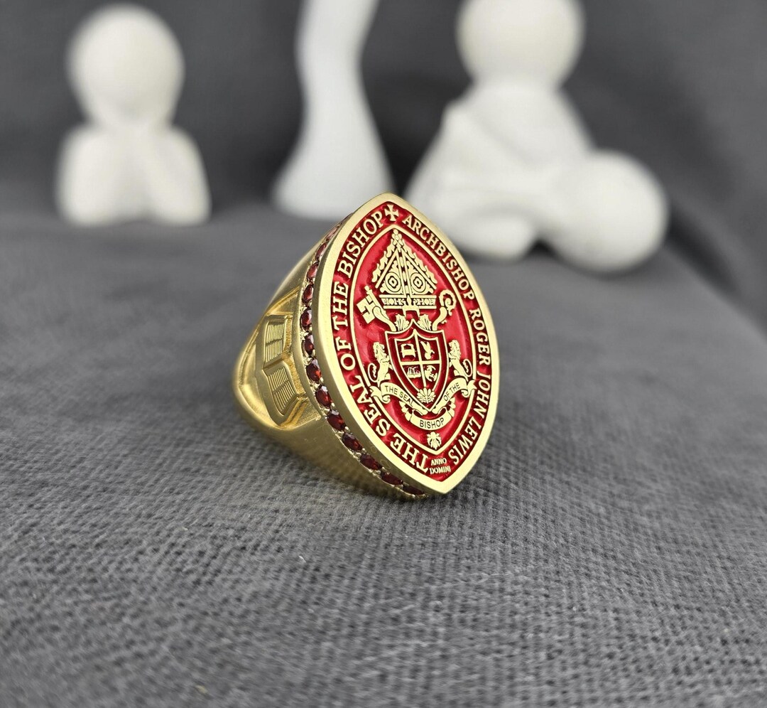Bishop Ring | Red Enamel Gold Signet Ring | Clergy Seal Ring for Men ...