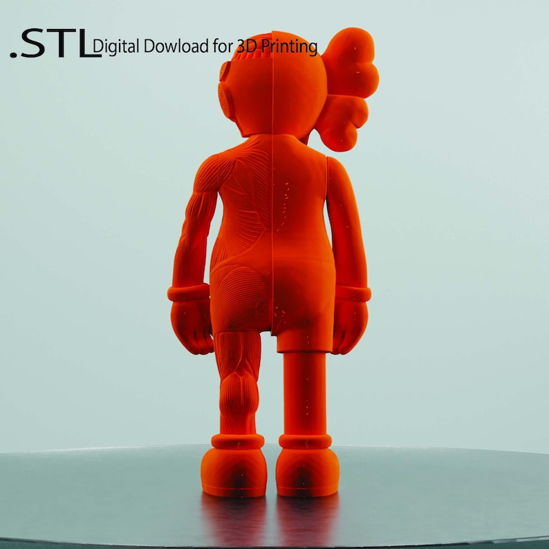 May include: An orange 3D printed figurine of a character with a blank expression. The figurine is standing on a black surface. The text '.STL Digital Download for 3D Printing' is visible in the top left corner of the image.