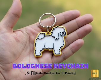 3D Printed Bolognese Dog Keychain – 3MF Digital File – Line Art Dog Keychain Design