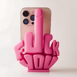 Funny Middle Finger Phone Stand, Pink 3D Printed Desk Accessory, Bold Pink Phone Holder, Unique Phone Stand for Office Desk,Gag Gift for