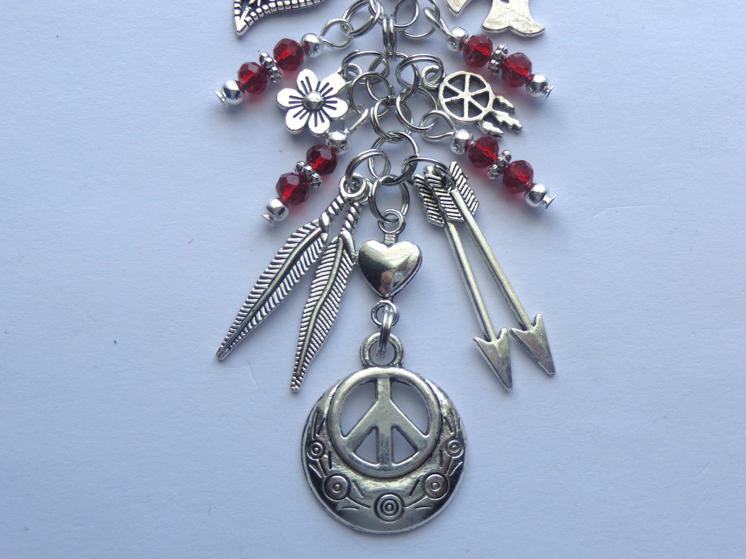 Handmade Peace Sign Dove Heart Key Chain – Purse Clip, Bag Charm, Zipper Pull, Silver Hardware