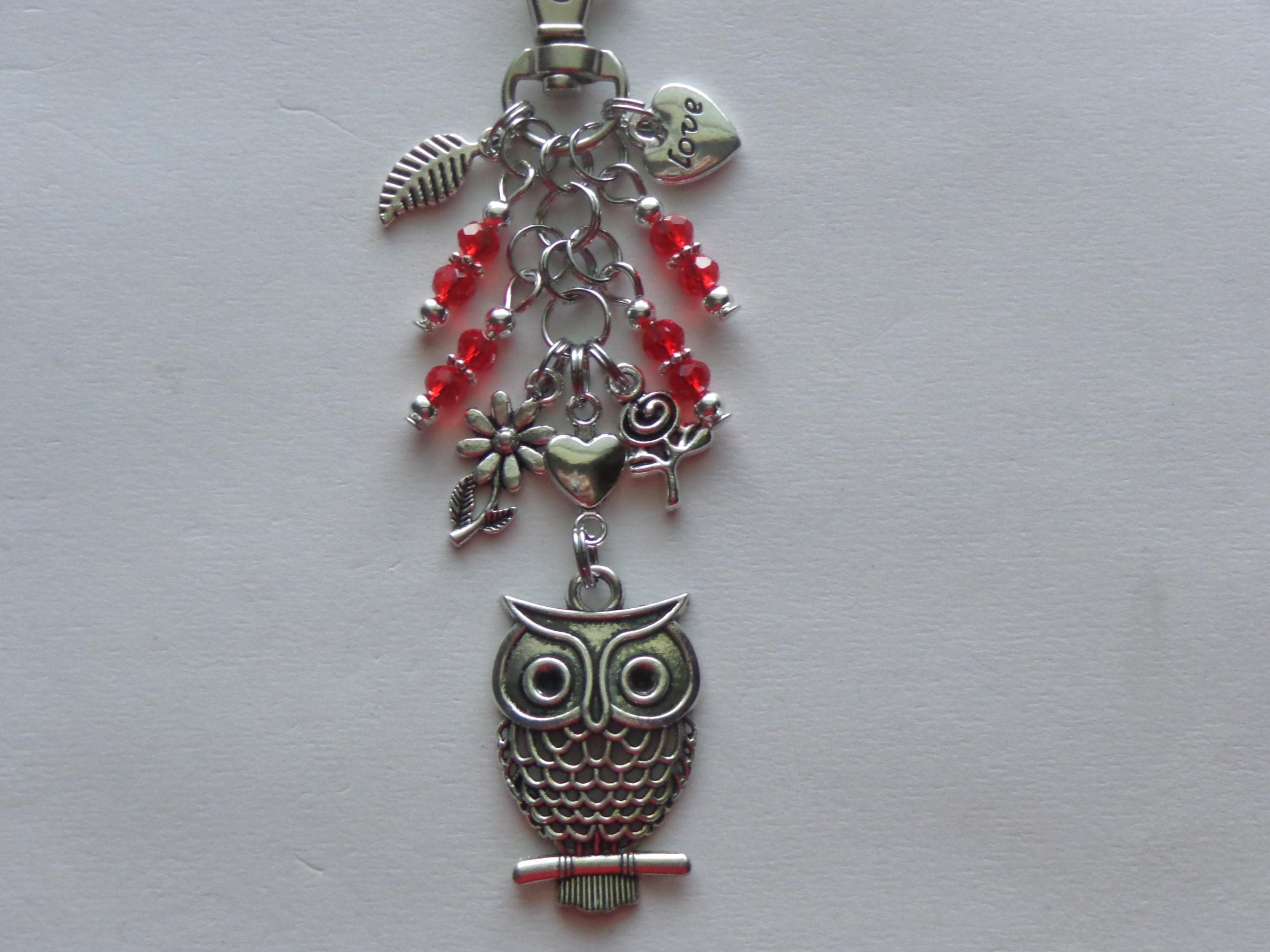 Owl Always Love You, Flowers, Leaf, Love, Tibet Antique Charms, Key Chain, Bag Charm, Car Charm, Cel